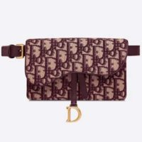 Dior Women Saddle Pouch Red Dior Oblique Jacquard