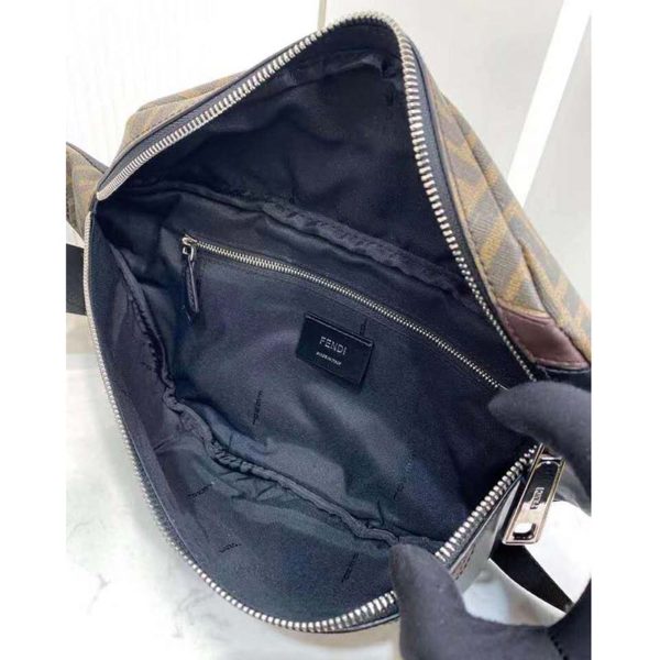 Fendi Men Belt Bag Brown Fabric FF Motif Black Leather (1)