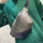 Fendi Men Belt Bag Brown Fabric FF Motif Black Leather – Image 9