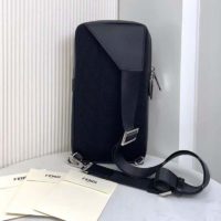 Fendi Men Belt Bag One-Shoulder Backpack Brown Fabric Leather FF