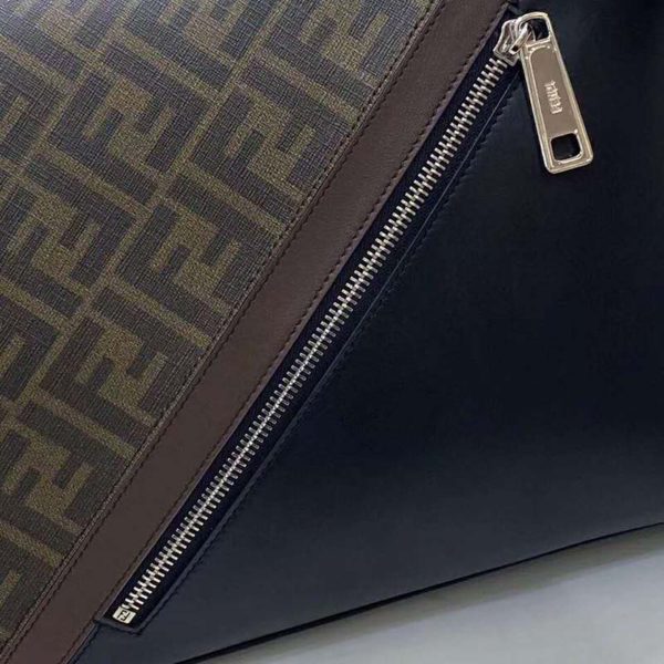 Fendi Men Slim Messenger Textured Brown Fabric Bag FF Motif (10)