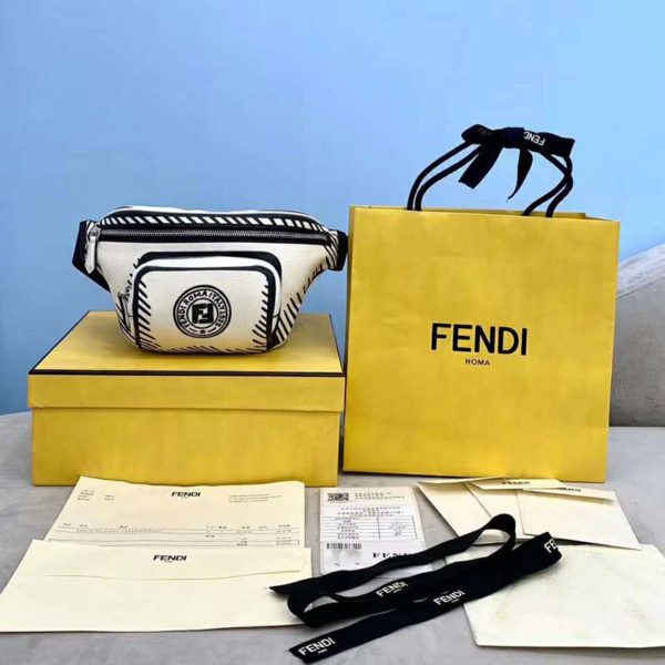 Fendi Unisex Belt Bag White Canvas Belt Bag Adjustable Belt (7)