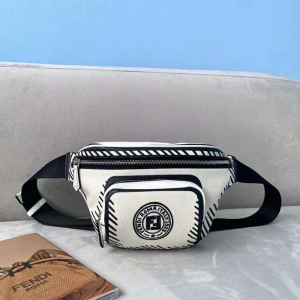 Fendi Unisex Belt Bag White Canvas Belt Bag Adjustable Belt (8)