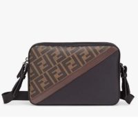 Fendi Unisex Camera Case Compact Shoulder Brown Fabric Bag FF Motif