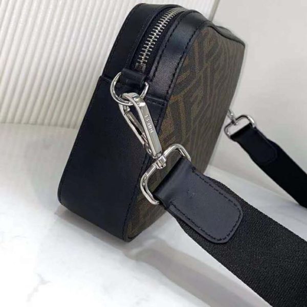 Fendi Unisex Camera Case Compact Shoulder Brown Fabric Bag FF Motif (11)