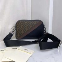 Fendi Unisex Camera Case Compact Shoulder Brown Fabric Bag FF Motif