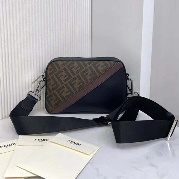 Fendi Unisex Camera Case Compact Shoulder Brown Fabric Bag FF Motif (8)