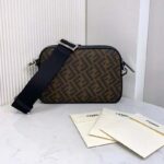Fendi Unisex Camera Case Compact Shoulder Brown Fabric Bag FF Motif - immagine 3