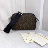 Fendi Unisex Camera Case Compact Shoulder Brown Fabric Bag FF Motif