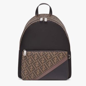 Fendi Unisex Large Backpack Front Pocket Black Nylon Backpack FF Motif