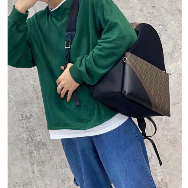Fendi Unisex Large Backpack Front Pocket Black Nylon Backpack FF Motif (5)
