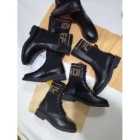 Fendi Women Ankle Boots Black Leather Biker Boots Calfskin Leather