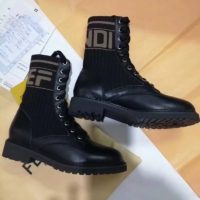Fendi Women Ankle Boots Black Leather Biker Boots Calfskin Leather