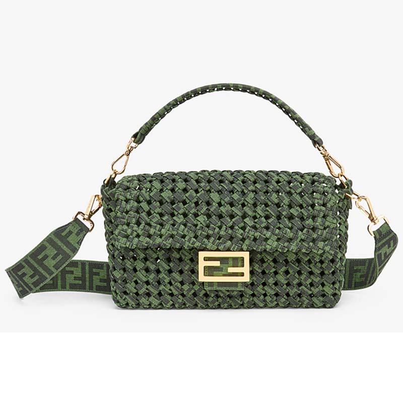 Fendi Women Baguette Bag Medium Size Jacquard Fabric Interlace Bag - LULUX