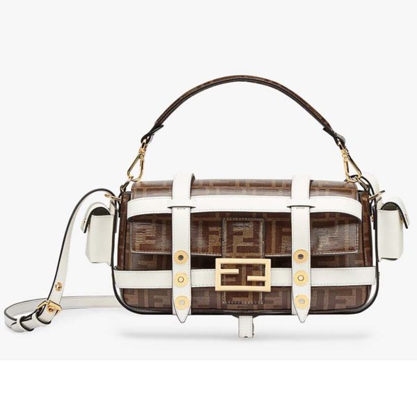 Fendi Women Baguette Cage Glazed Fabric Bag Jacquard FF Motif-White