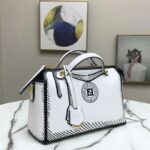 Fendi Women By The Way Medium White Leather Printed Boston Bag – Image 3