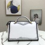 Fendi Women By The Way Medium White Leather Printed Boston Bag – Image 4