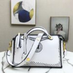 Fendi Women By The Way Medium White Leather Printed Boston Bag – Image 5
