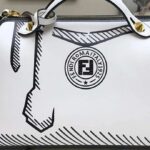 Fendi Women By The Way Medium White Leather Printed Boston Bag – Image 8