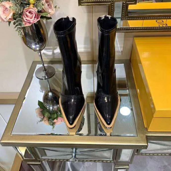 Fendi Women Glossy Black Neoprene Ankle Boots FFrame Pointed-Toe (10)
