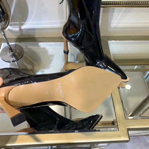 Fendi Women Glossy Black Neoprene Ankle Boots FFrame Pointed-Toe (4)