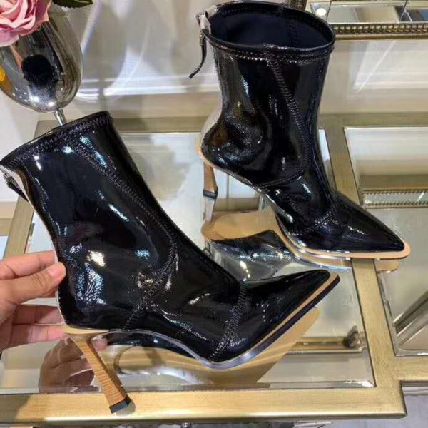 Fendi Women Glossy Black Neoprene Ankle Boots FFrame Pointed-Toe (5)