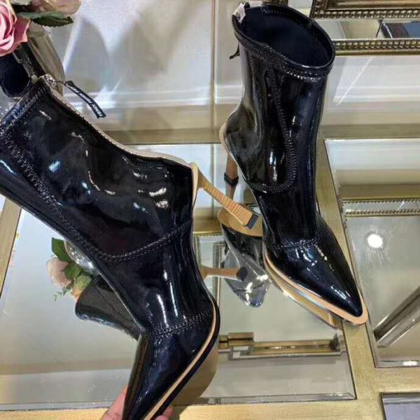 Fendi Women Glossy Black Neoprene Ankle Boots FFrame Pointed-Toe (6)