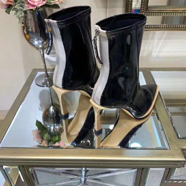 Fendi Women Glossy Black Neoprene Ankle Boots FFrame Pointed-Toe (8)