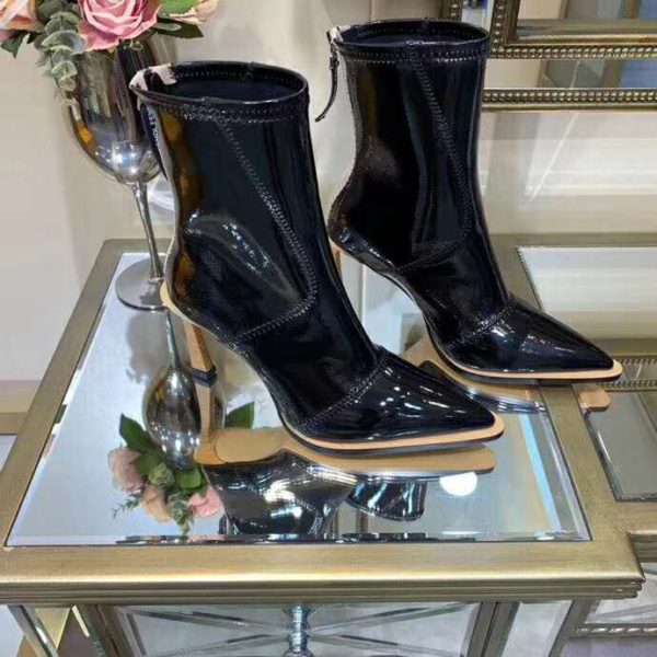 Fendi Women Glossy Black Neoprene Ankle Boots FFrame Pointed-Toe (9)