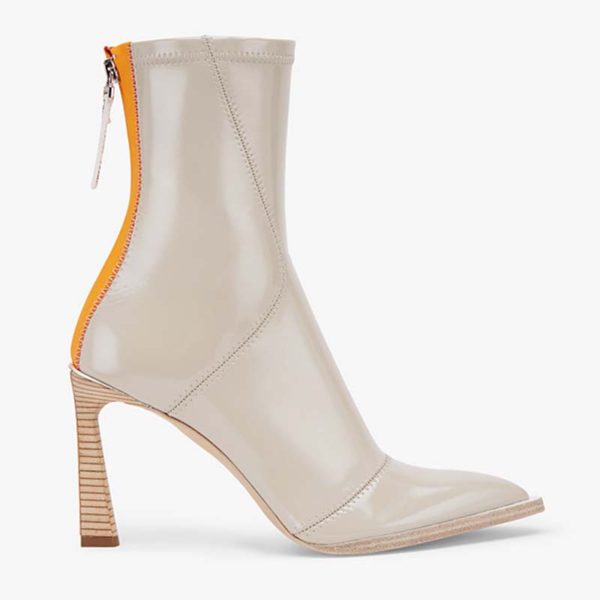 Fendi Women Glossy Gray Neoprene Ankle Boots FFrame Pointed-Toe