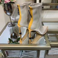 Fendi Women Glossy Gray Neoprene Ankle Boots FFrame Pointed-Toe