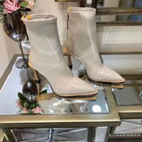 Fendi Women Glossy Gray Neoprene Ankle Boots FFrame Pointed-Toe