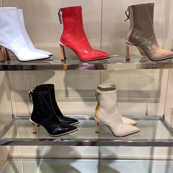 Fendi Women Glossy Gray Neoprene Ankle Boots FFrame Pointed-Toe (8)