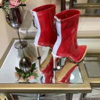 Fendi Women Glossy Red Neoprene Ankle Boots FFrame Pointed-Toe