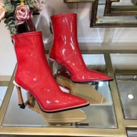 Fendi Women Glossy Red Neoprene Ankle Boots FFrame Pointed-Toe