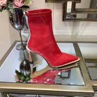 Fendi Women Glossy Red Neoprene Ankle Boots FFrame Pointed-Toe
