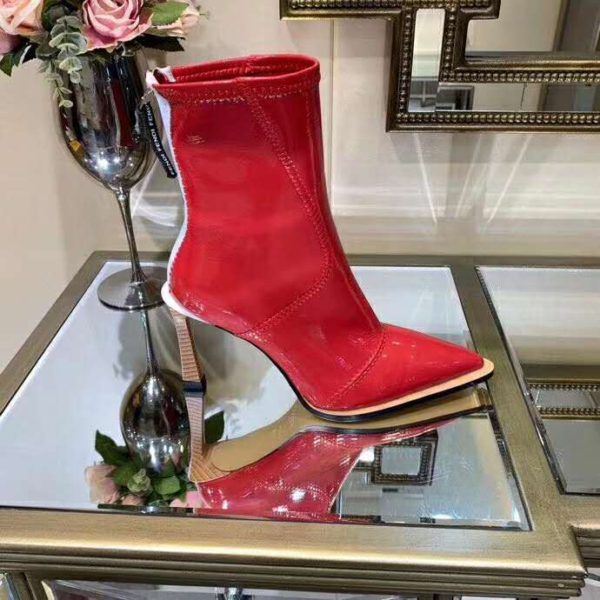 Fendi Women Glossy Red Neoprene Ankle Boots FFrame Pointed-Toe (5)