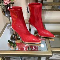 Fendi Women Glossy Red Neoprene Ankle Boots FFrame Pointed-Toe