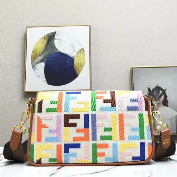 Fendi Women Iconic Baguette Medium Size FF Beige Canvas Bag (4)