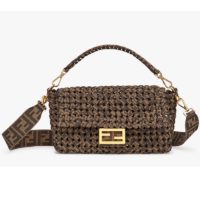 Fendi Women Iconic Baguette Medium Size Jacquard Fabric Interlace Bag