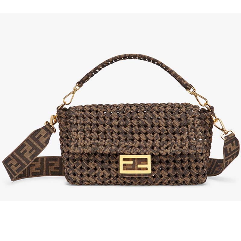 Fendi Women Iconic Baguette Medium Size Jacquard Fabric Interlace Bag ...