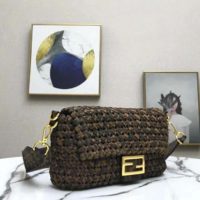 Fendi Women Iconic Baguette Medium Size Jacquard Fabric Interlace Bag