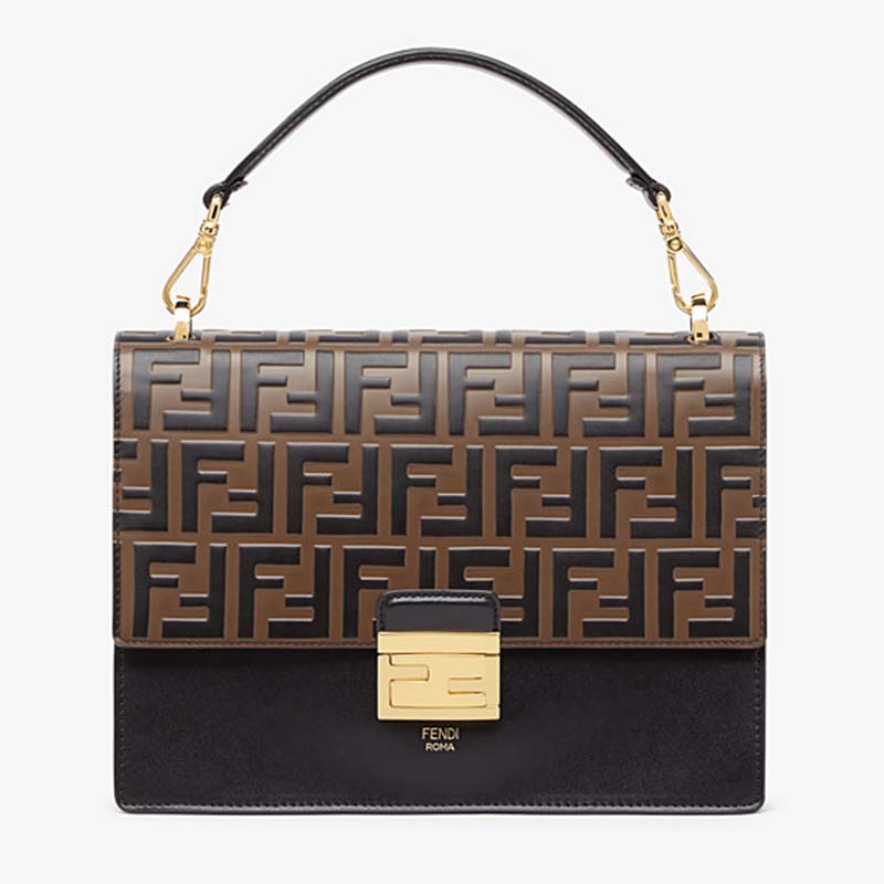 Fendi Women Kan U Black Leather Bag Calf Leather FF - LULUX