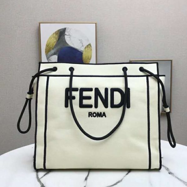 Fendi Women Large Fendi Roma Shopper Undyed Canvas Shopper Bag - LULUX