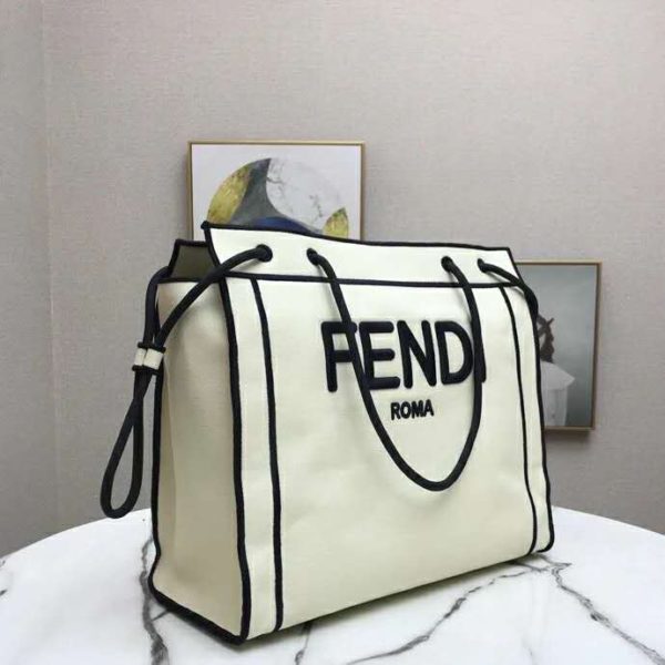 Fendi Women Large Fendi Roma Shopper Undyed Canvas Shopper Bag (19)