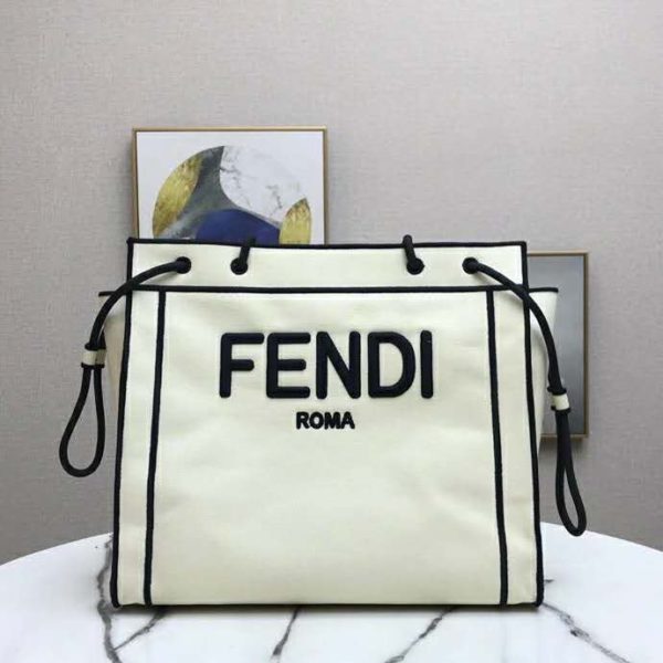 Fendi Women Large Fendi Roma Shopper Undyed Canvas Shopper Bag (22)