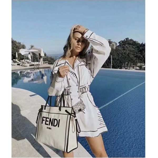 Fendi Women Large Fendi Roma Shopper Undyed Canvas Shopper Bag (3)