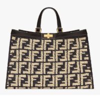 Fendi Women Large Peekaboo X-Tote Bag Black FF Raffia Bag