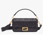 Fendi Women Medium Iconic Baguette Lambskin All-Over FF Motif-Black