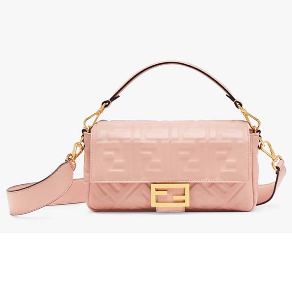 Fendi Women Medium Iconic Baguette Lambskin All-Over FF Motif-Pink